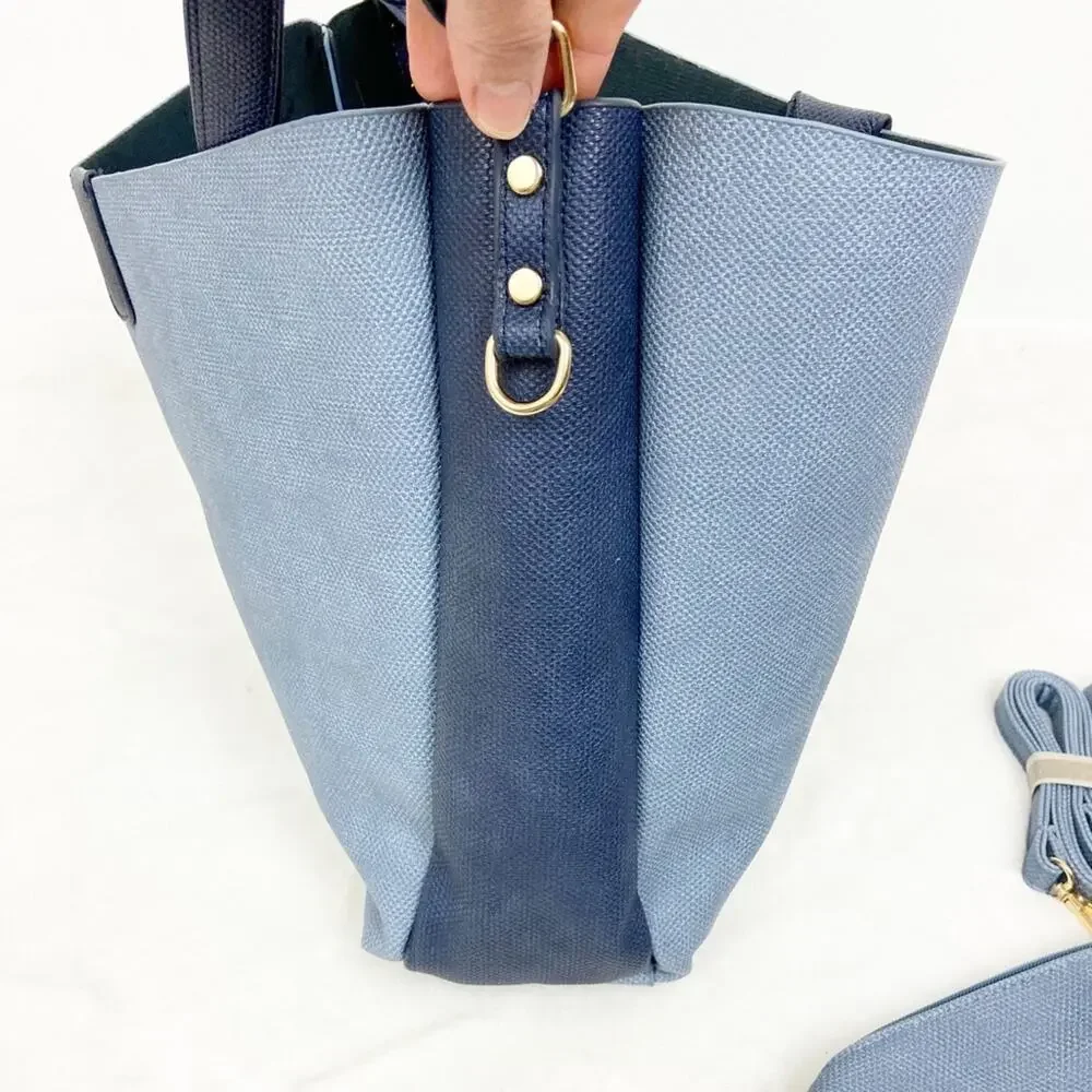 Blue Shoulder Bag Set Medium Large 11x14 w/ Detailed Strap + Matching Pouch NWT
